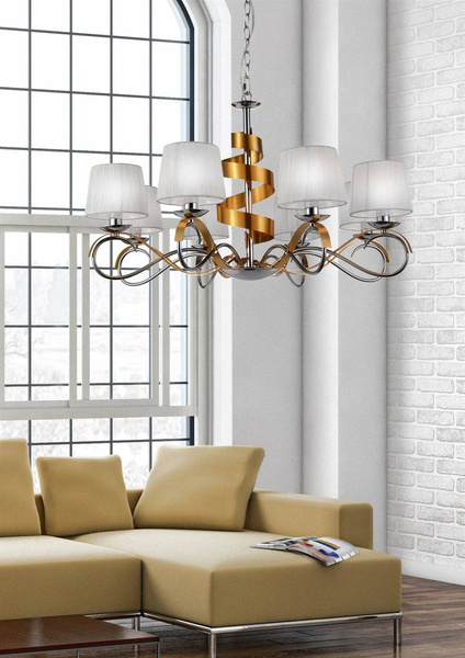 Lampa wisząca żyrandoł chrom/złoty 8x40W regulowany Denis Candellux 38-23469