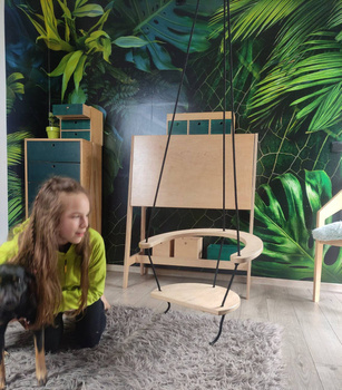 Podwieszana drewniana Huśtawka z oparciem do pokoju dziecięcego