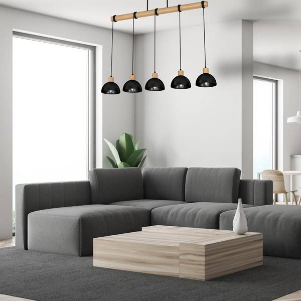 Lampa wisząca ERIK, MLP7227, czarny/drewno, 5x60W E27