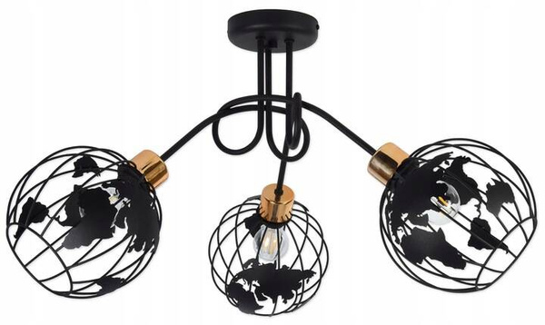 Lampa sufitowa do pokoju młodzieżowego czarna Zakręcony Globus 3xE27 Led