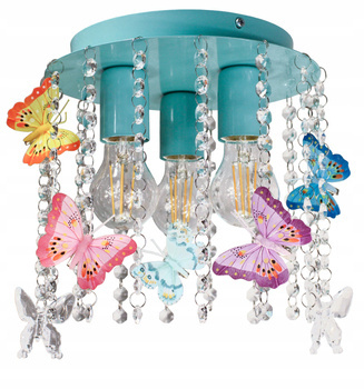 Lampa sufitowa do pokoju dziewczynki miętowa Motylek Kryształ 3xE27