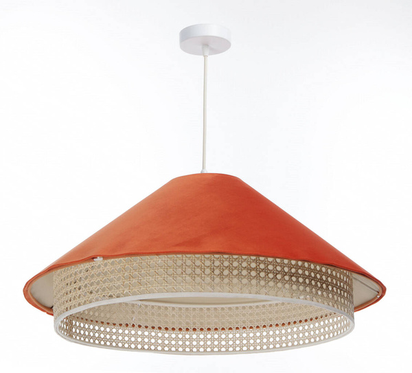 Lampa w stylu Boho podwójny abażur welur i naturalny rattan pomarańczowa 