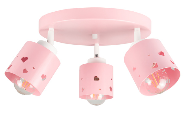 Lampa sufitowa do pokoju dziewczynki różowa w serca 3xE27