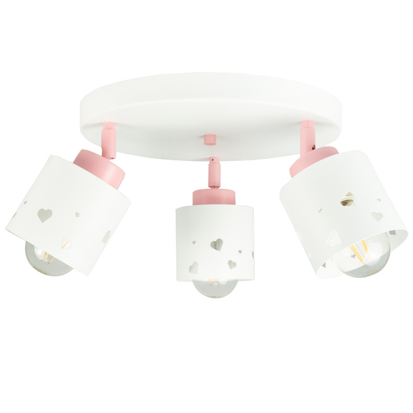 Lampa sufitowa do pokoju dziewczynki biało różowa serca 3xE27