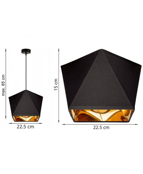 Lampa wisząca czarny abażur złoty środek Diament