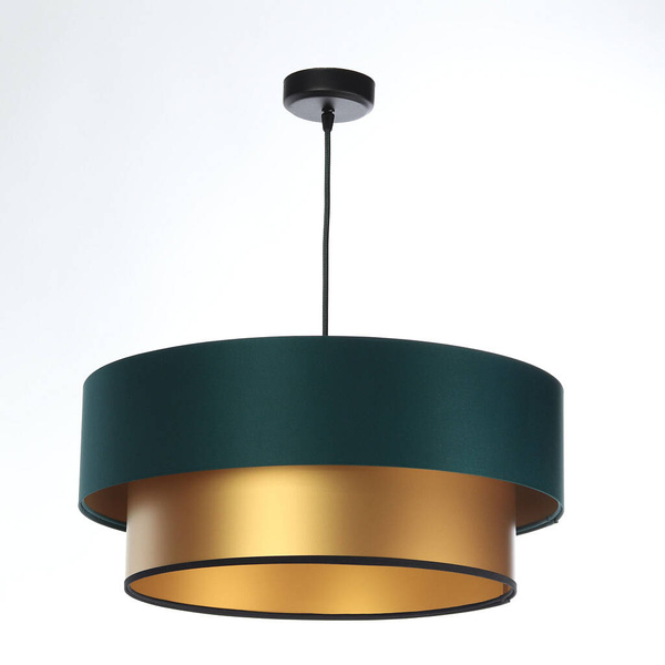 Lampa wisząca w kolorze butelkowej zieleni i złota podwójna 50 cm 