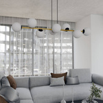 Nowoczesna lampa wisząca nad wyspę biało- złota GRAVITY 8 BL OPAL