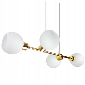 Lampa Wisząca biało-złota mleczne klosze 4 źródła światła