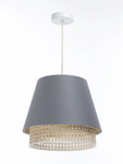 Lampa w stylu Boho podwójny abażur welur i naturalny rattan szara 