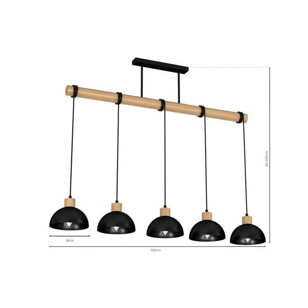 Lampa wisząca ERIK, MLP7227, czarny/drewno, 5x60W E27