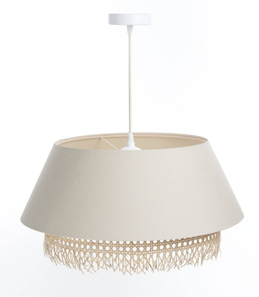 Lampa w stylu Boho podwójny abażur len i naturalny rattan kremowa 