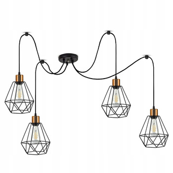 Nowoczesna lampa wisząca typu pająk czaro -miedziana loft