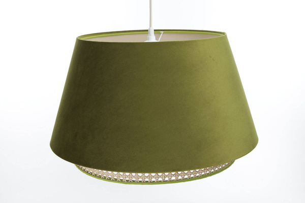 Lampa w stylu Boho podwójny abażur welur i naturalny rattan czarna