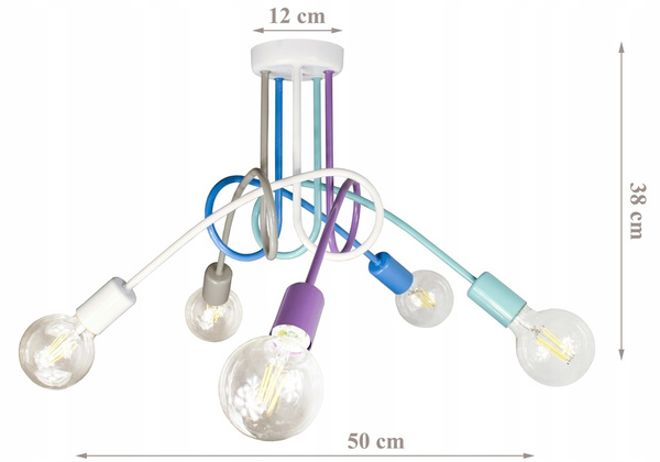 Lampa sufitowa do pokoju chłopca i dziewczynki pastelowa Tęczowy Zawijas 5xE27 Led 