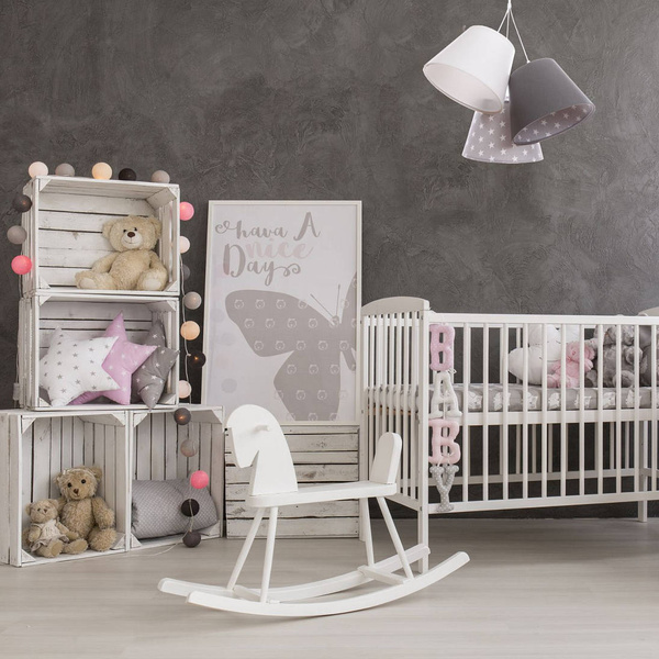 Lampa sufitowa do pokoju dziecięcego w gwiazdki biało szare stożki 