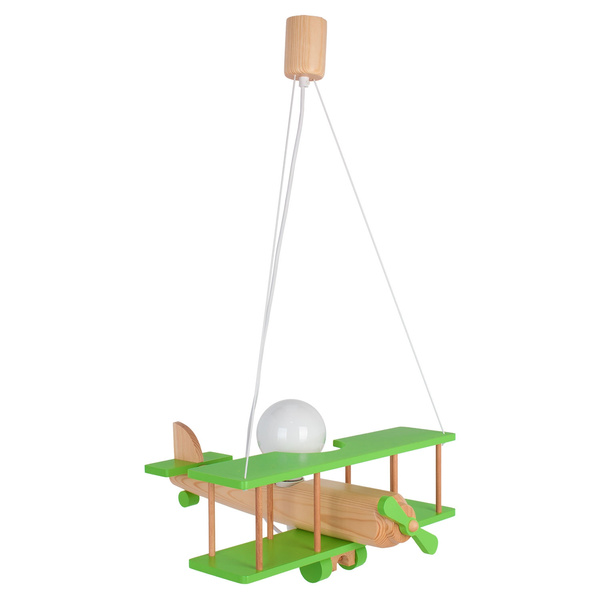 Lampa sufitowa do pokoju dziecka samolot drewniany duży naturalno- zielony 1xE27 Led 