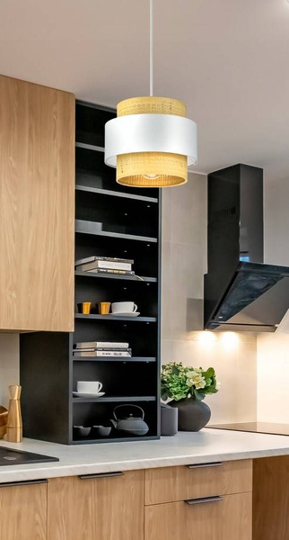 Lampa wisząca w stylu boho rattanowa biała 