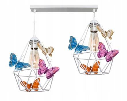 Lampa sufitowa do pokoju dziewczynki biała Motylek Loft 2xE27