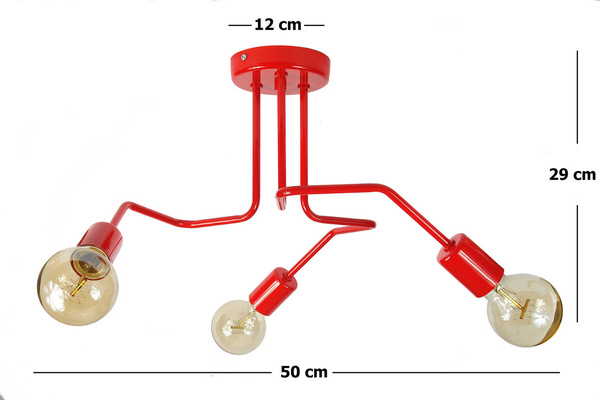 Lampa sufitowa do pokoju dziecka czerwona 3-punktowa Vanessa Loft
