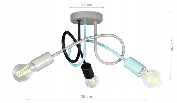 Lampa sufitowa do pokoju dziecka kolorowa Tęczowy Zawijas 3xE27 Led 