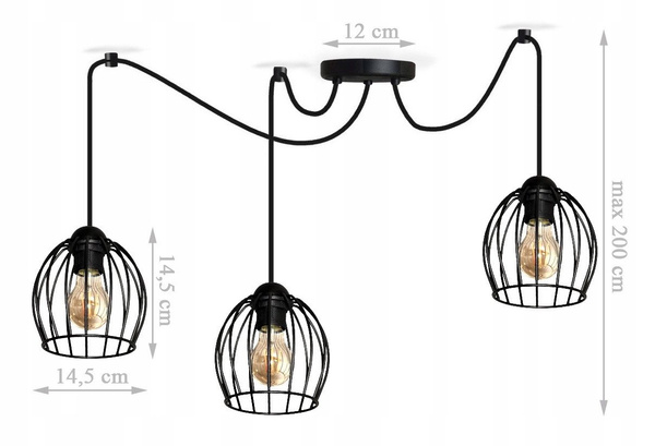 Czarna lampa wisząca typu pająk druciak owal Wire 3