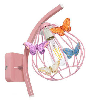 Kinkiet do pokoju dziewczynki różowy Motylek Owal