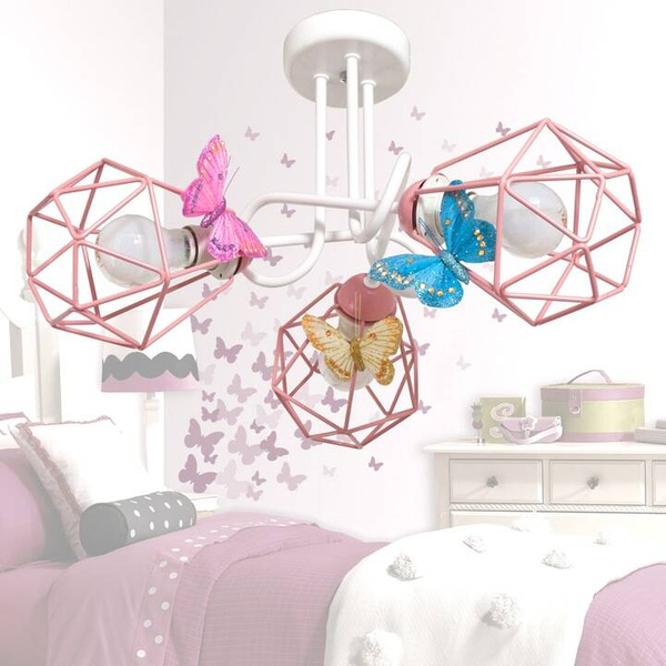 Lampa sufitowa do pokoju dziewczynki nowoczesna Druciak Motylek 3xE27 Led