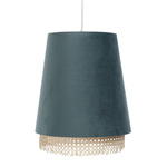 Lampa w stylu Boho podwójny abażur welur i naturalny rattan morski 