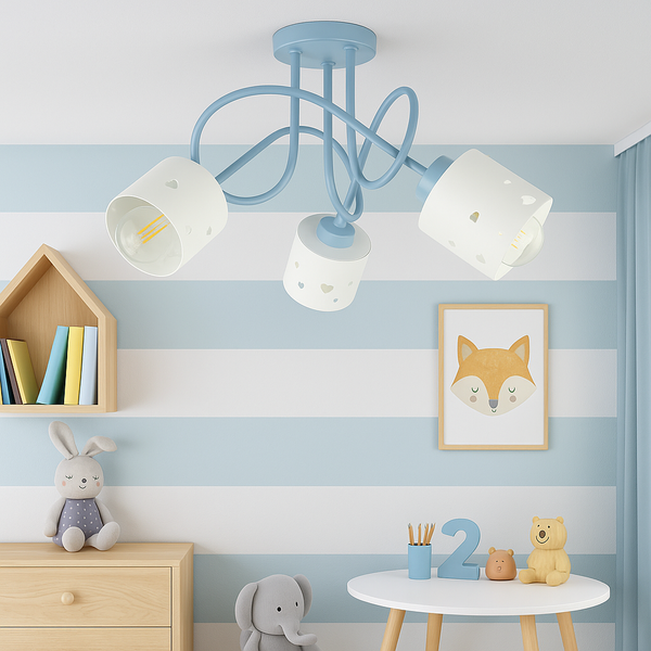 Lampa sufitowa do pokoju dziecka niebiesko-biała SERCA LOFT 3xE27