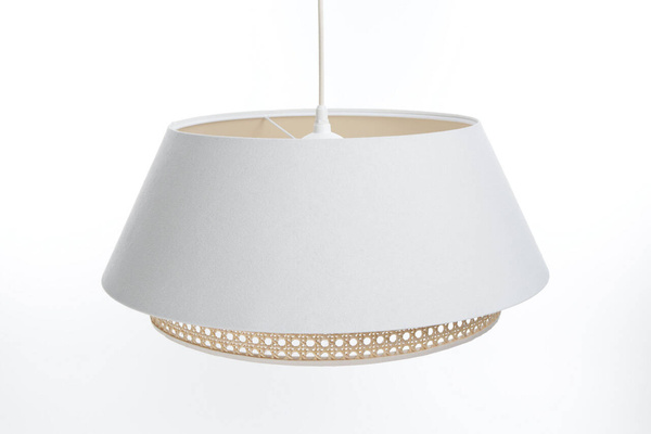 Lampa w stylu Boho podwójny abażur len i naturalny rattan kremowa 