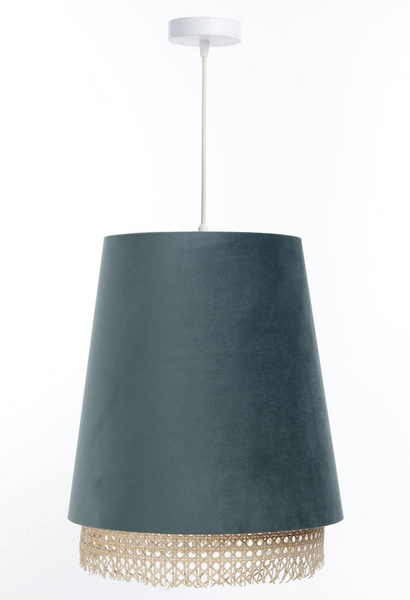 Lampa w stylu Boho podwójny abażur welur i naturalny rattan morski 
