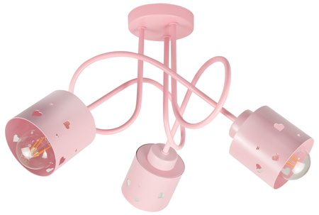 Lampa sufitowa do pokoju dziewczynki różowa w serca loft 3xE27