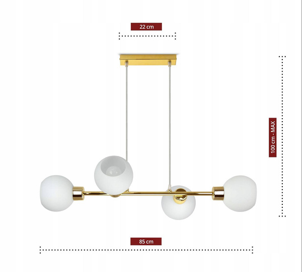 Lampa Wisząca biało-złota mleczne klosze 4 źródła światła