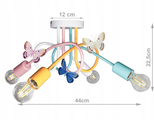 Lampa sufitowa do pokoju dziewczynki pastelowa Tęczowy Zawijas 4xE27 Led 