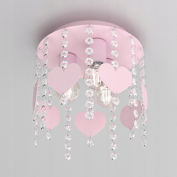 Lampa sufitowa do pokoju dziewczynki różowa Serca Kryształ 3xE27 Led