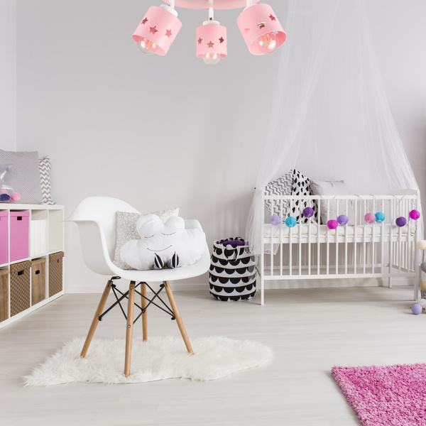 Lampa sufitowa do pokoju dziewczynki różowa w gwiazdki 3xE27
