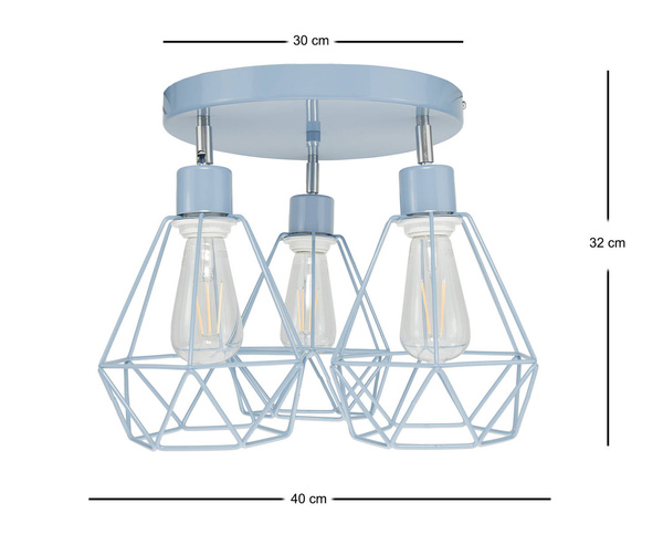  Lampa sufitowa do pokoju dziecka niebieski pastel w stylu loft druciak Carmen 3xE27
