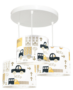 Lampa sufitowa do pokoju chłopca Autka żółte 3 punktowa klasyczna
