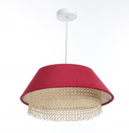 Lampa w stylu Boho podwójny abażur welur i naturalny rattan czerwona 