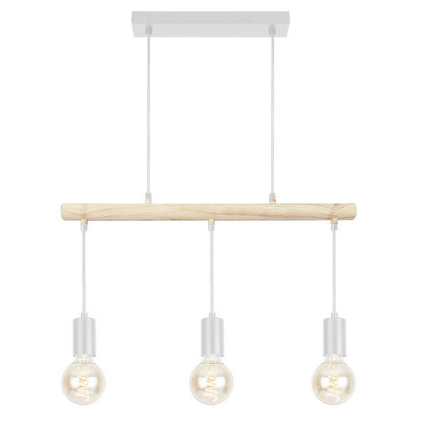 Lampa wisząca biała + drewno 3xE27 IZZY 33-78070