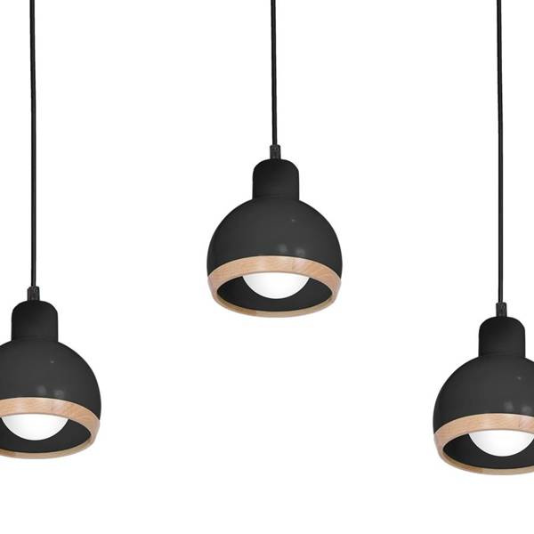 Lampa wisząca OVAL, MLP7046, czarny/drewno, 3x60W E27