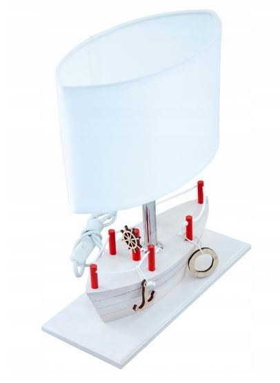 Lampa stołowa dla dzieci Statek drewniany biały