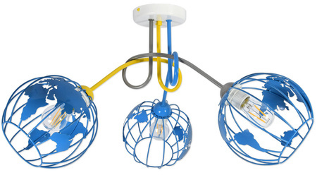 Lampa sufitowa do pokoju dziecka niebieskie abażury Zakręcony Globus 3xE27