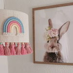 Lampa wisząca do pokoju dziewczynki w stylu Boho Tęcza Różowe Chwosty 35 cm