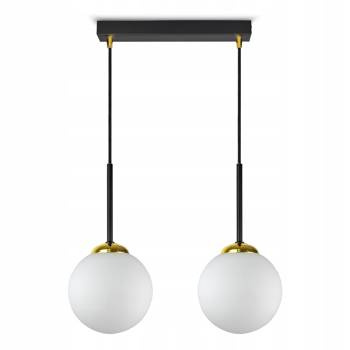 Lampa wisząca czarno-złota mleczne kule 2 źródła światła