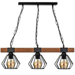 Industrialna lampa wisząca ULF BLACK / WOOD 3xE27 60W MLP6193