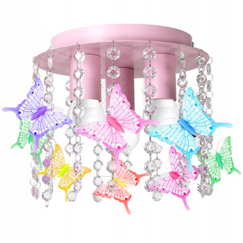 Lampa sufitowa do pokoju dziewczynki różowa Motylki 3xE27