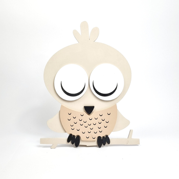 Lampka nocna dla dzieci LED drewniana Sowa z pilotem
