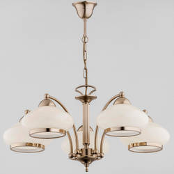 Lampa sufitowa żyrandol klasyczny AMELIA 5 punktów E27 szer. 64cm | ecru złoty