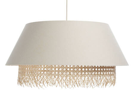 Lampa w stylu Boho podwójny abażur len i naturalny rattan kremowa